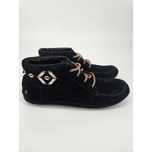 UGG Australia Suede Leather Native Design Moccasin Ankle Boots Black Sz 7.5